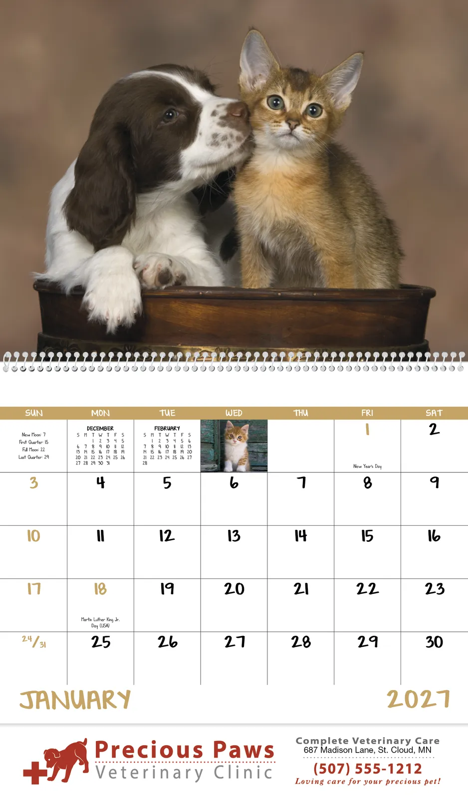 Puppies & Kittens Spiral Wall Calendar FSC Paper - 18.5 x 11 in - product view 3