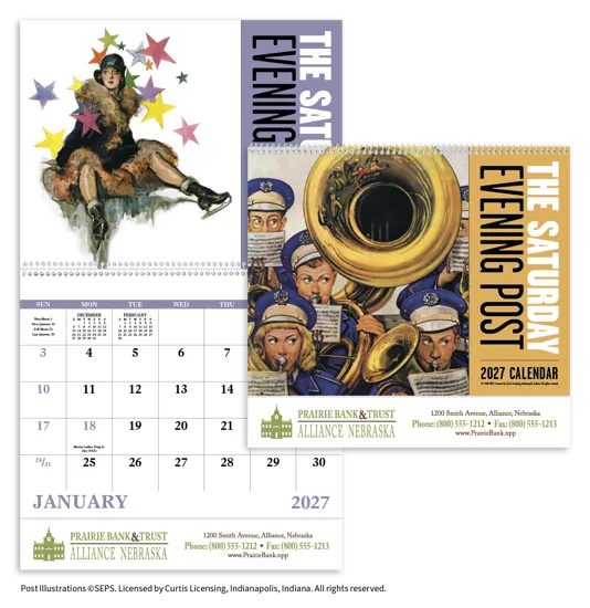 Saturday Evening Post Spiral Wall Calendar FSC Paper - 18.5 x 11 in