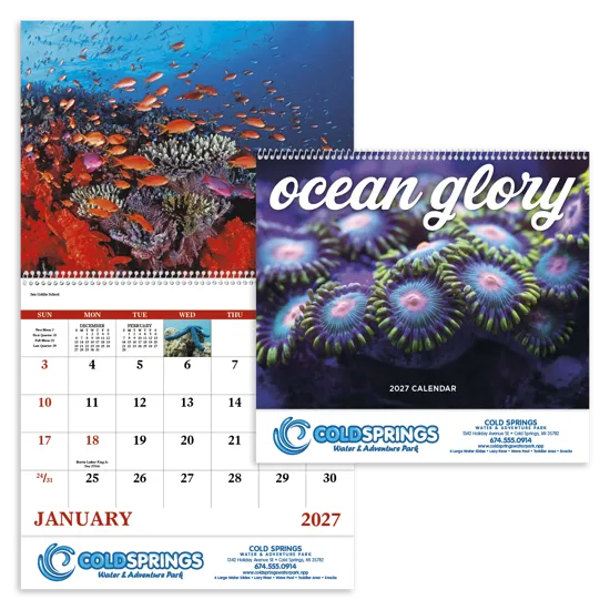 Ocean Glory Sea Life Spiral Wall Calendar FSC Paper - 18.5 x 11 in