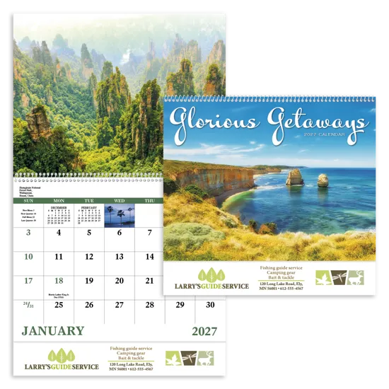 Glorious Getaways Travel Spiral Calendar FSC Paper - 18.5 x 11 in