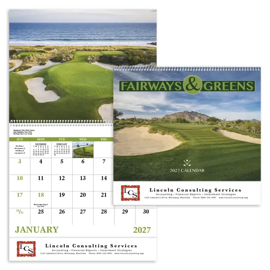 Golf Course Spiral Wall Calendar FSC Paper - 18.5 x 11 in