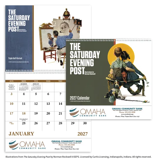 Norman Rockwell Spiral Wall Calendar Saturday Evening Post - 18.5 x 11 in