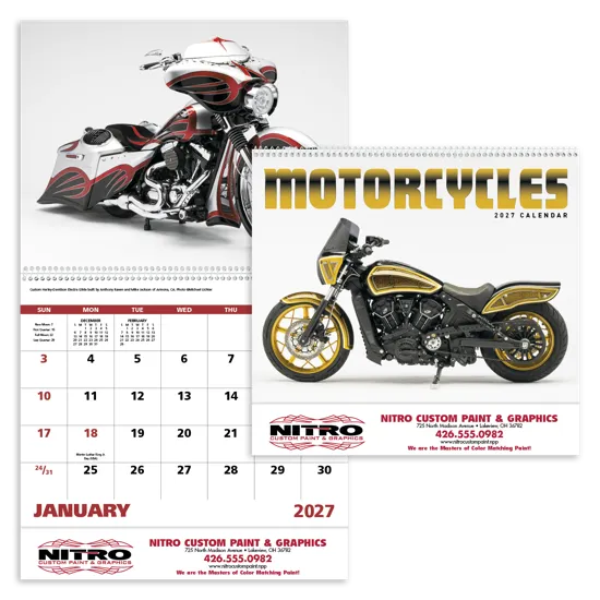 Motorcycles Spiral Wall Calendar Custom Chrome - 18.5 x 11 in