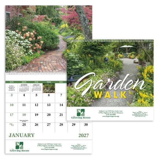 Garden Walk Spiral Wall Calendar FSC Paper - 18.5 x 11 in