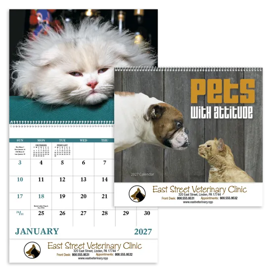Pets with Attitude Spiral Wall Calendar FSC - 18.5 x 11 in