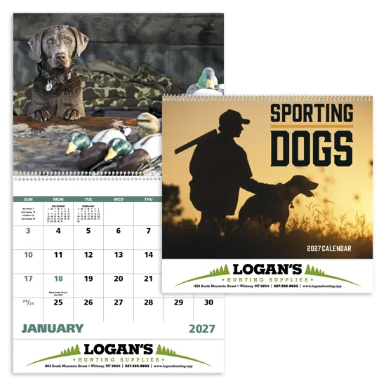 Sporting Dogs Spiral Wall Calendar FSC Paper - 18.5 x 8.5 in