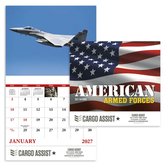 Armed Forces Wall Calendar Stapled Patriotic FSC Paper - 19 x 11 in