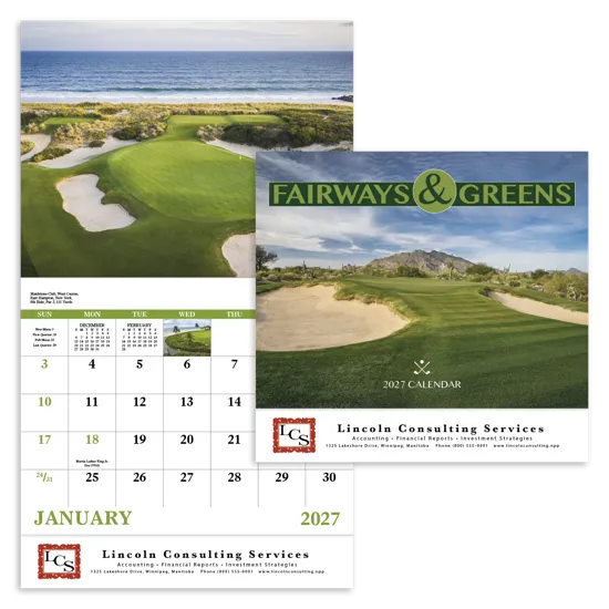 Golf Course Wall Calendar Stapled FSC Gloss Paper - 19 x 11 in