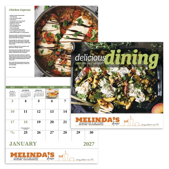 Recipe Wall Calendar Stapled with Cooking FSC Paper - 19 x 11 in