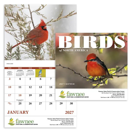 Birds of North America Wall Calendar Stapled FSC Paper - 19 x 11 in