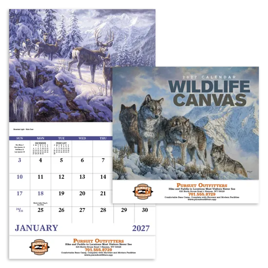 Wildlife Canvas Art Wall Calendar Stapled FSC Paper - 19 x 11 in