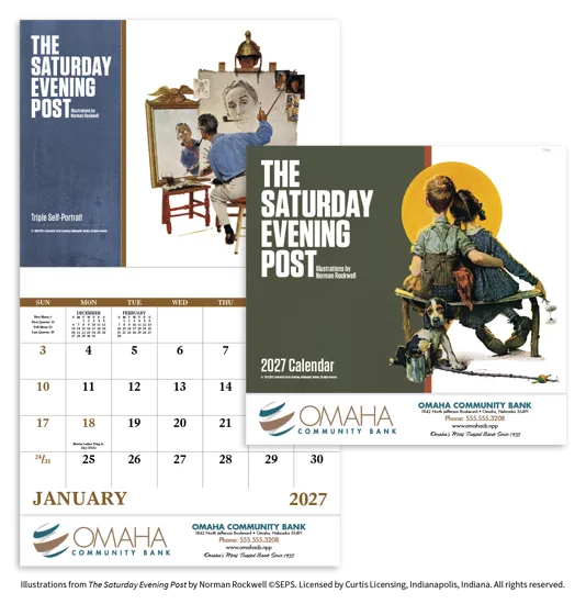 Norman Rockwell Wall Calendar Stapled FSC Gloss Paper - 19 x 11 in