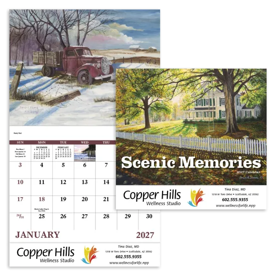Nostalgic Scenes Wall Calendar Stapled FSC Paper - 19 x 11 in