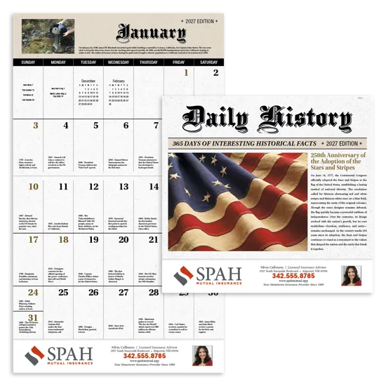Daily History Wall Calendar Stapled FSC Paper - 19 x 11 in
