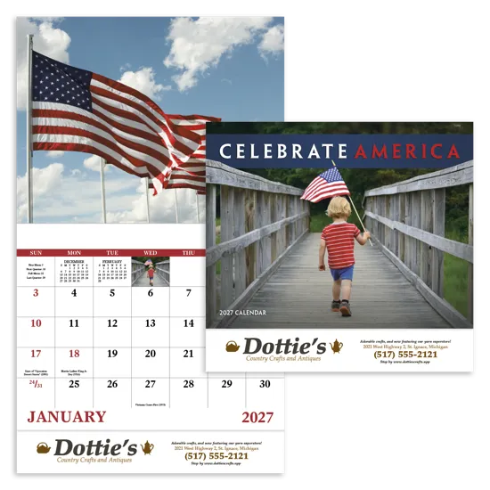 Celebrate America Wall Calendar Stapled FSC Paper - 19 x 11 in