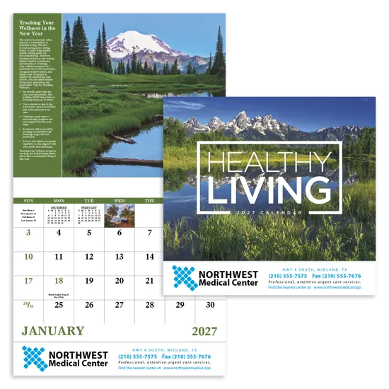 Healthy Living Wall Calendar Stapled FSC Paper - 19 x 11 in