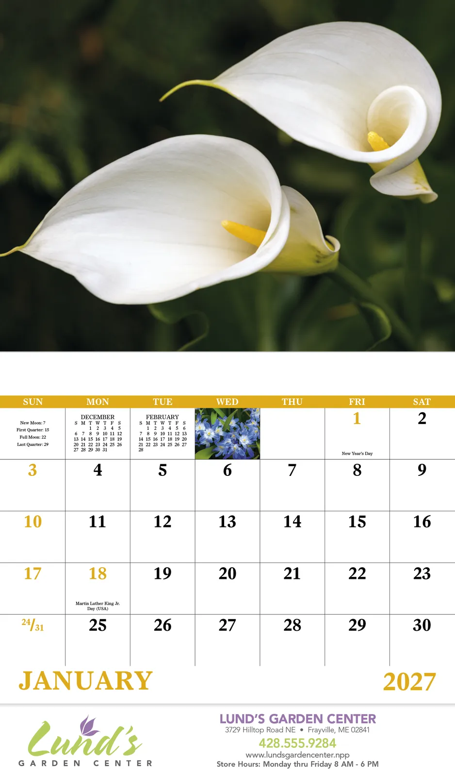 Flowers Wall Calendar Stapled FSC Paper - 19 x 11 in - product view 3
