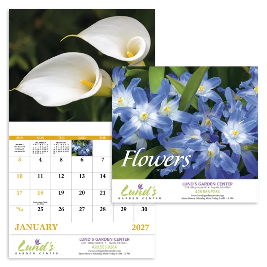 Flowers Wall Calendar Stapled FSC Paper - 19 x 11 in