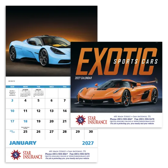 Good Value Exotic Sports Cars - Stapled Calendar - promotional product with custom logo