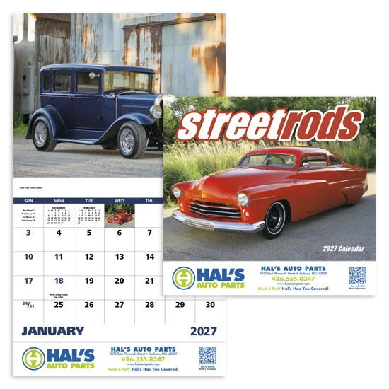 Street Rods Wall Calendar Stapled FSC Paper - 19 x 11 in