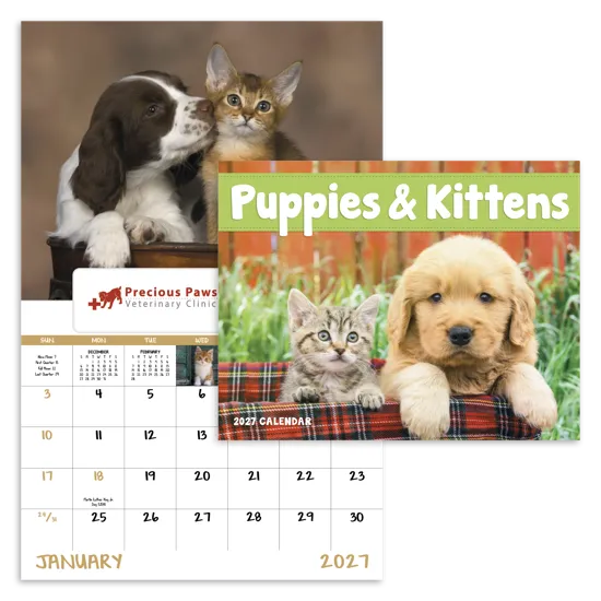 Puppies Kittens Window Calendar FSC Paper - 17.25 x 11 in