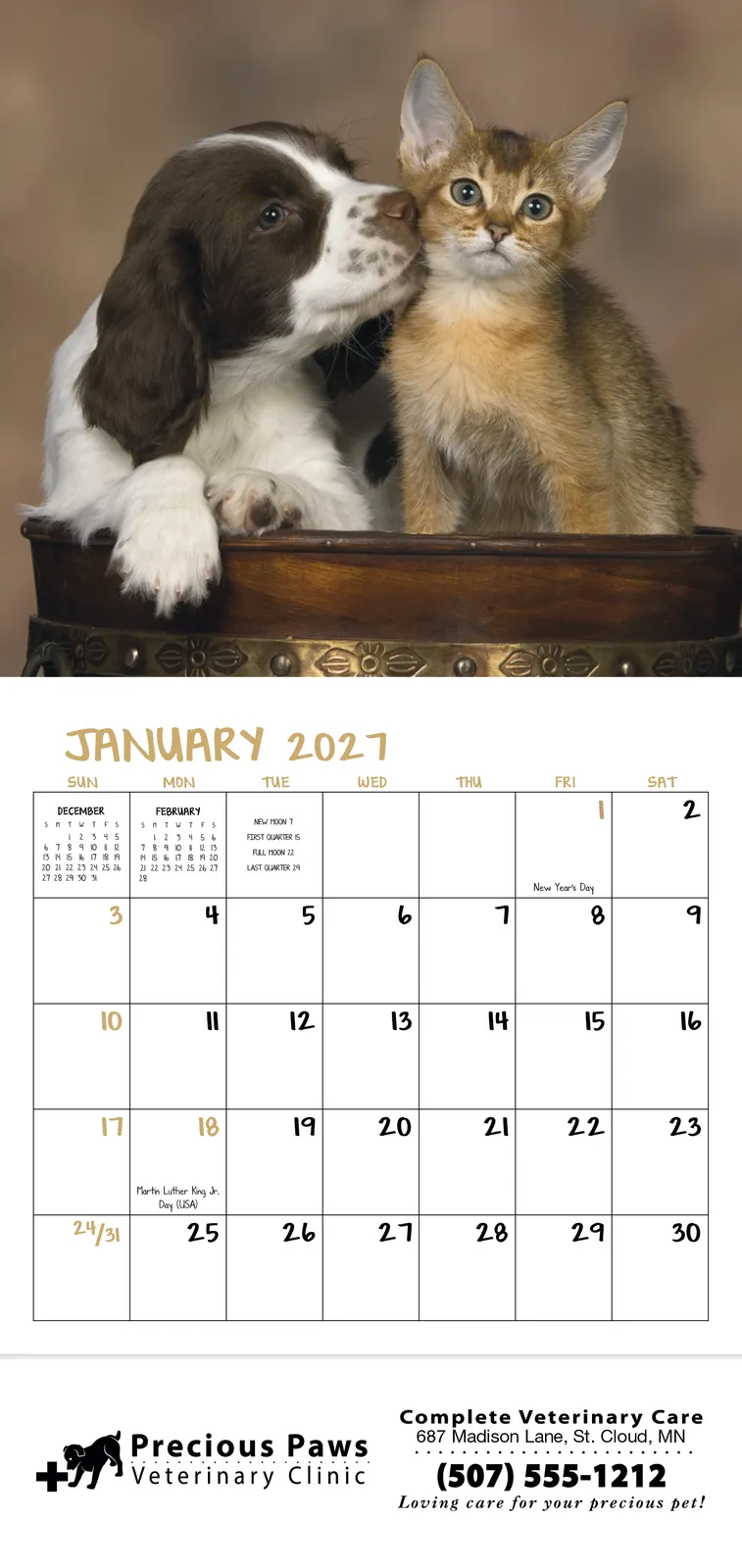 Puppies Kittens Mini Calendar FSC Gloss Paper - 12.125 x 5.75 in - product view 3