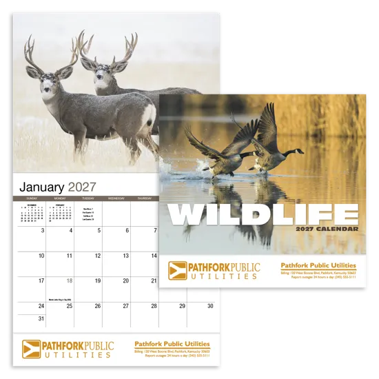 Wildlife Wall Calendar Stapled FSC Paper - 19 x 11 in