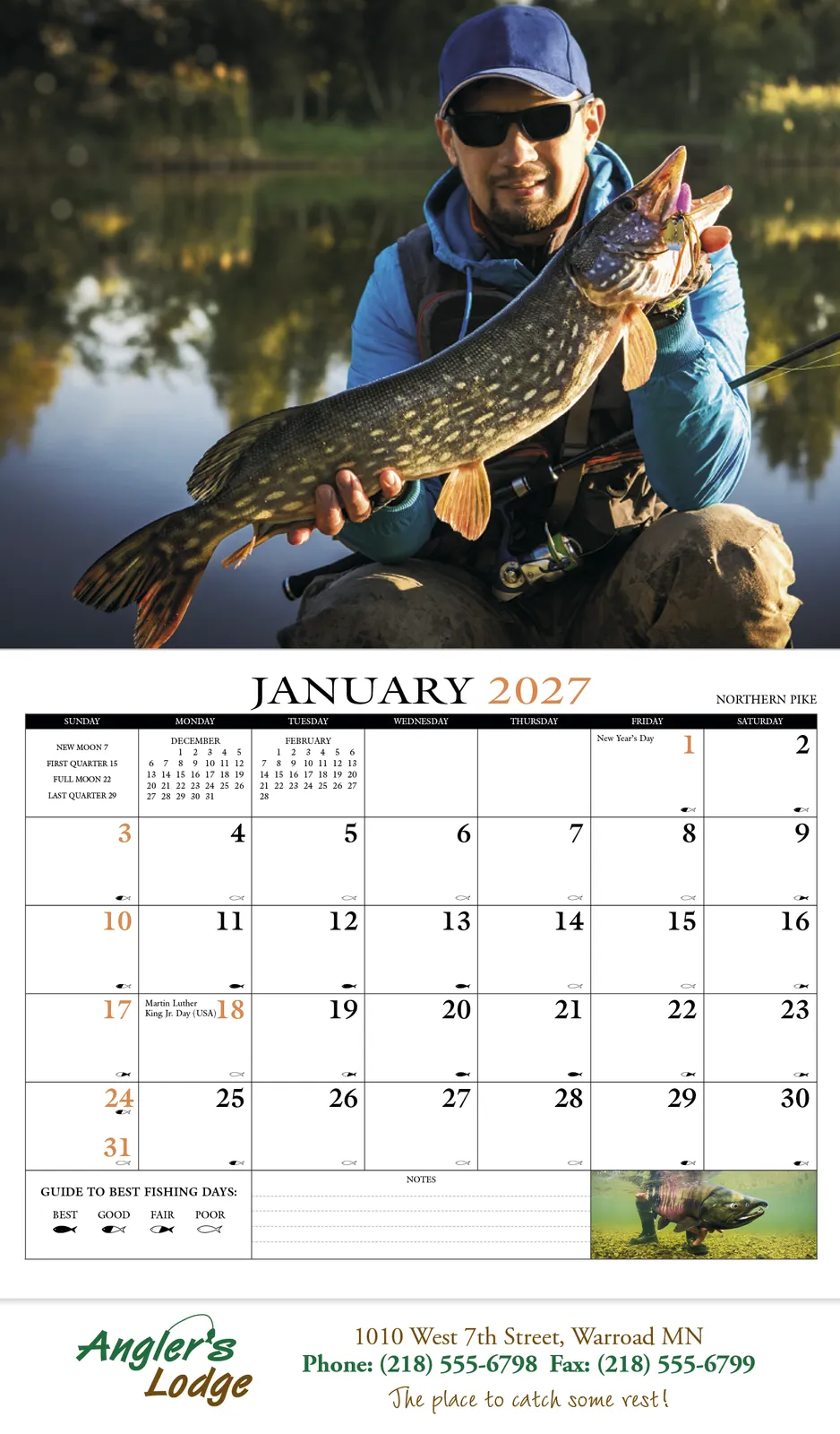 Fishing Guide Wall Calendar Activity Forecast - 19 x 11 in - product view 3