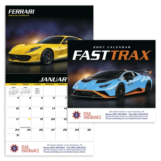 Fast Trax Wall Calendar Sports Cars Stapled - 19 x 11 in