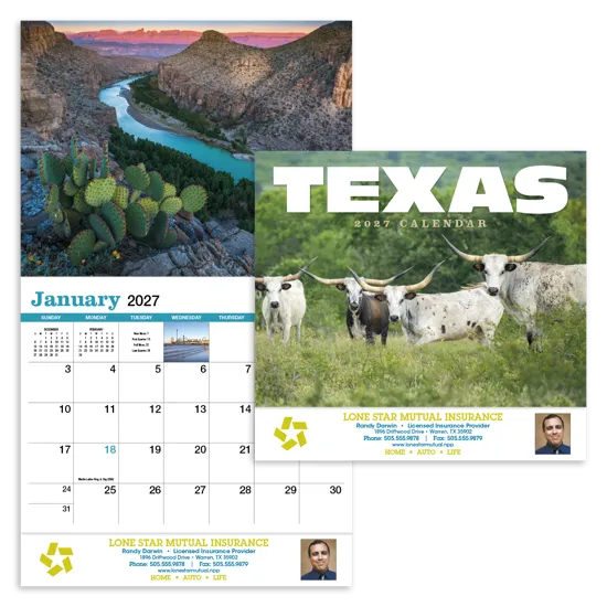 Texas Wall Calendar Lonestar State Landscapes - 19 x 11 in