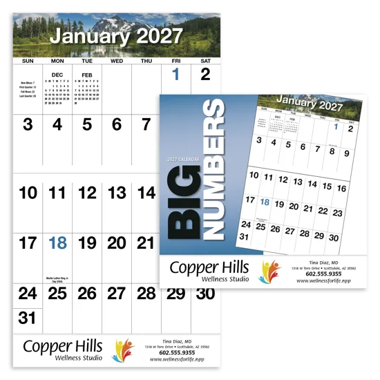 Big Numbers Wall Calendar Large Print Stapled - 19 x 11 in