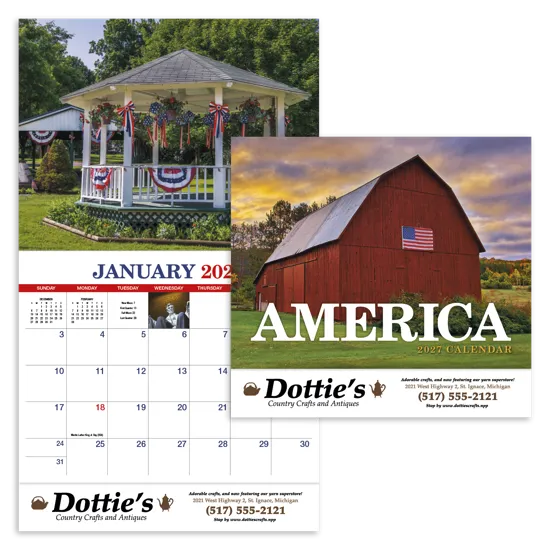 America Wall Calendar Patriotic Stapled FSC - 19 x 11 in