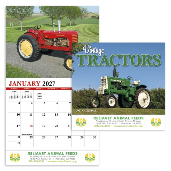 Vintage Tractors Wall Calendar Stapled FSC - 19 x 11 in