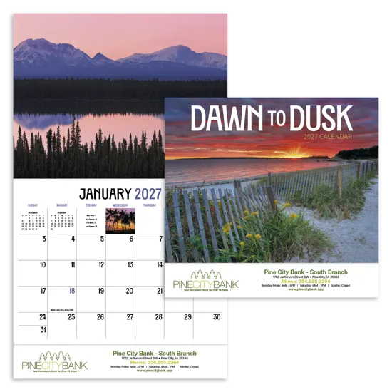 Dawn to Dusk Wall Calendar Sunrise Sunset - 19 x 11 in