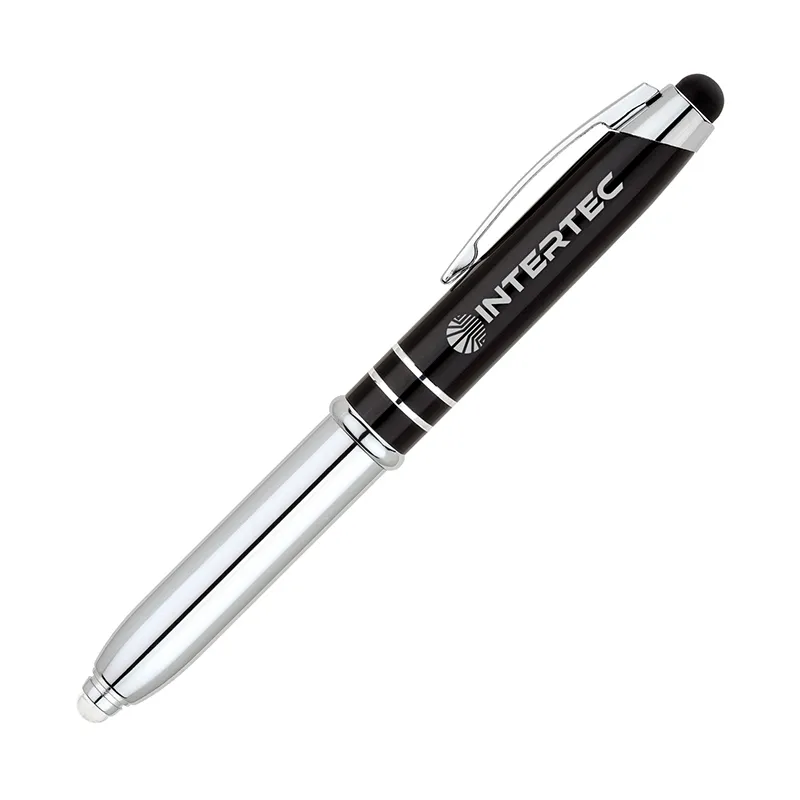 Ballpoint Pen with Stylus LED Light Aluminum Cap Off - 5 in