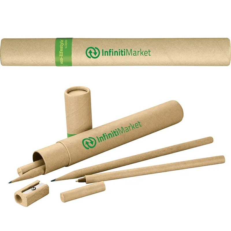 Pen and Pencil Set Paper Tube with Wood Sharpener