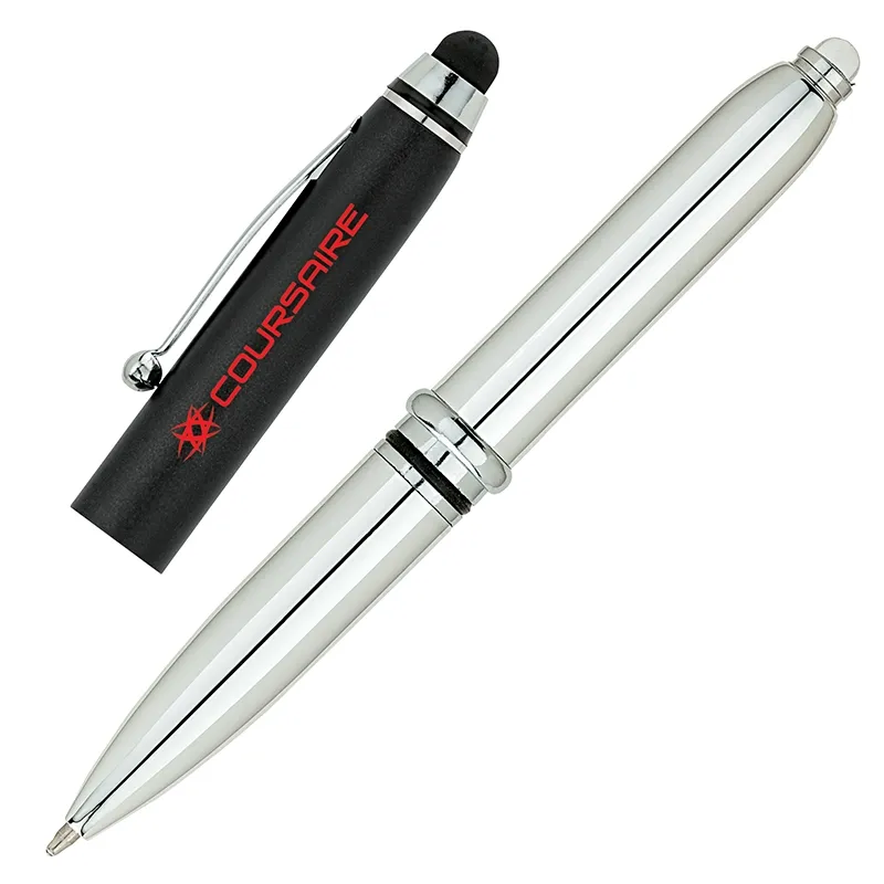 Ballpoint Pen Stylus LED Light 3-in-1 Chrome