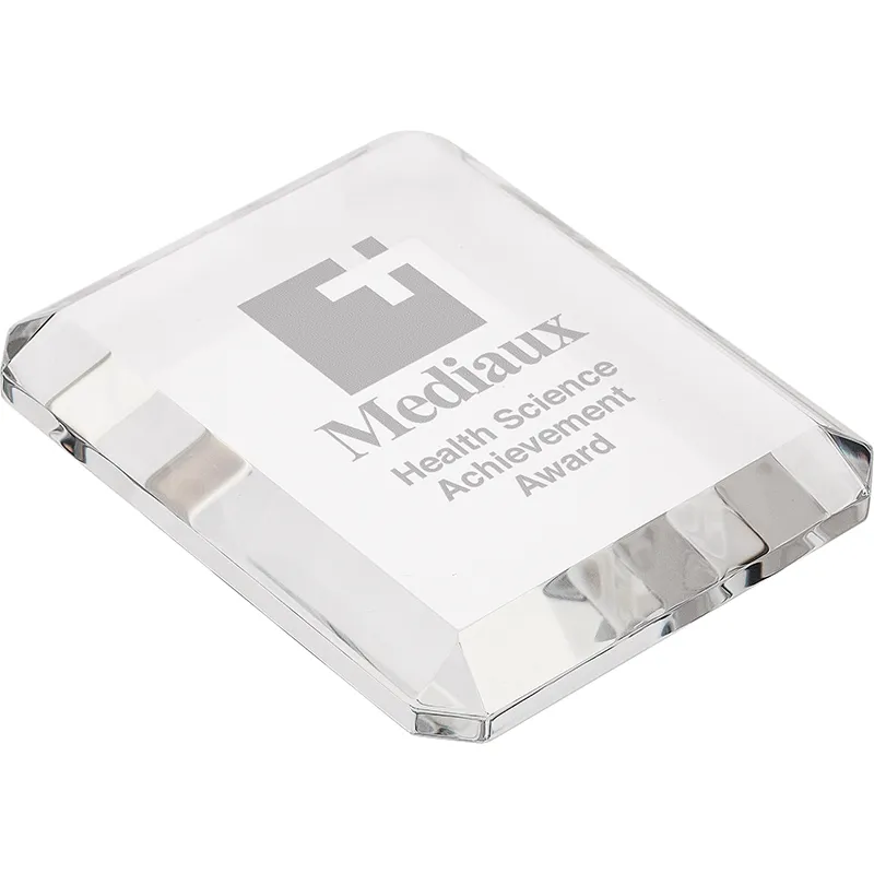 Crystal Paperweight Beveled Rectangle - 4 x 3.25 in