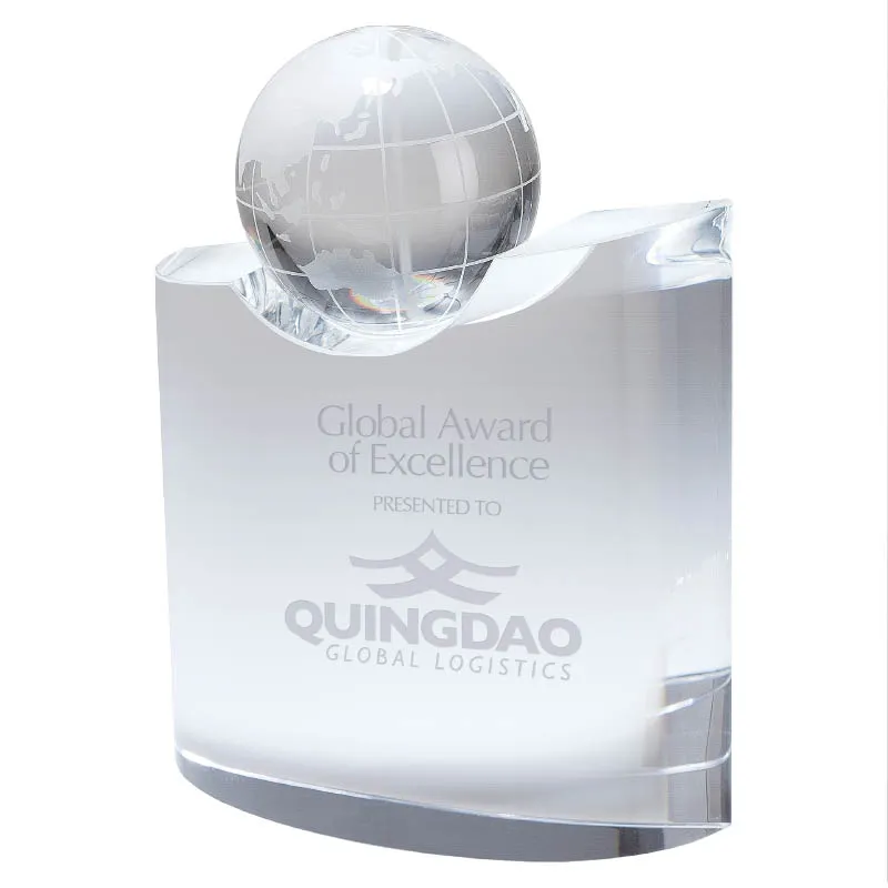 Crystal Globe Award on Wave Base - 6.38 in - product view 3