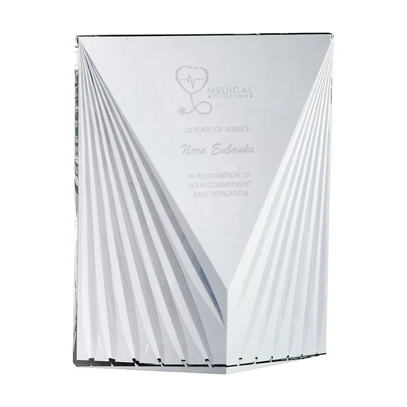 Crystal Award Slanted 3D Polygon with Laser Cut Sides - 8 in