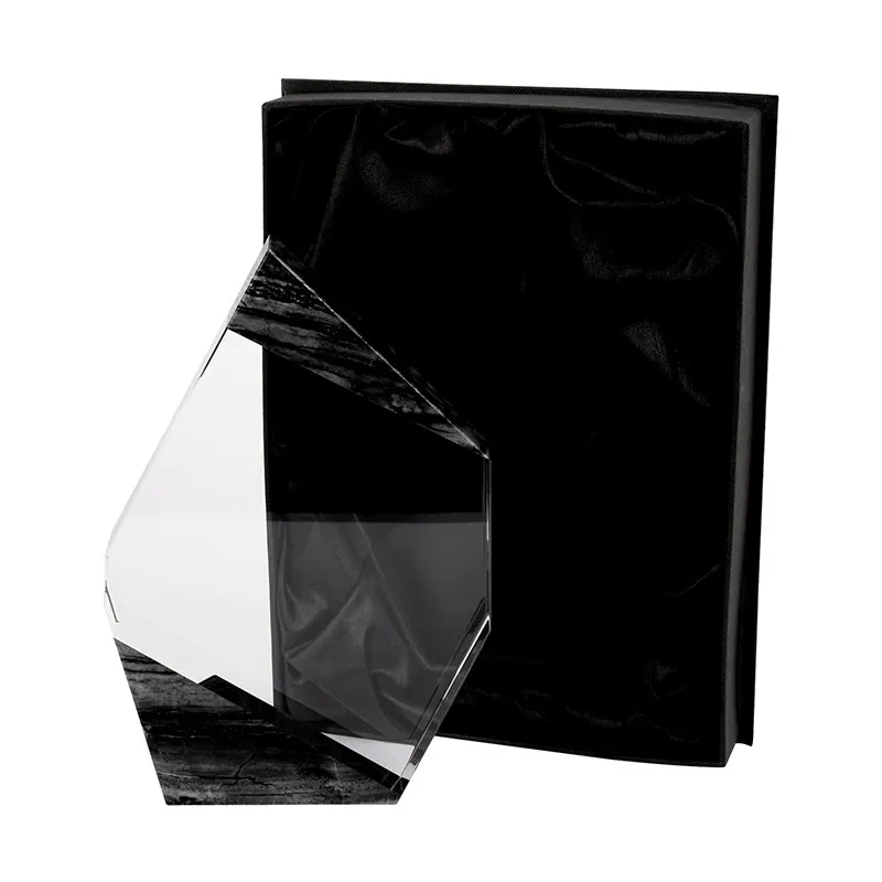 Crystal Award Polygon with Black Marble Trim - 8 in - product view 3