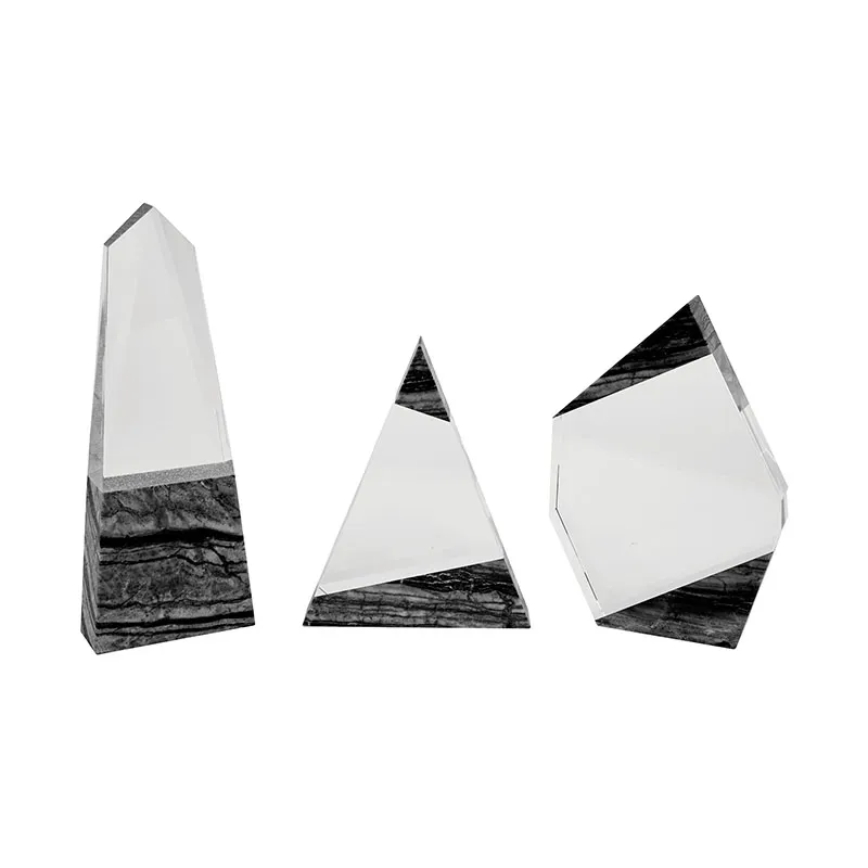 Crystal Award Polygon with Black Marble Trim - 8 in - product view 4