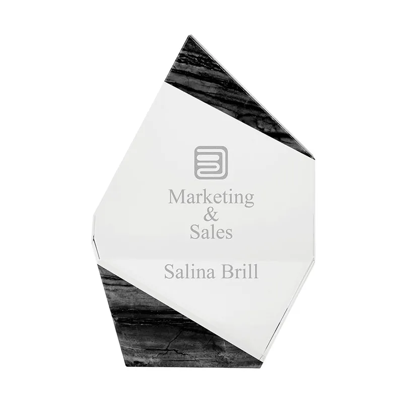 Crystal Award Polygon with Black Marble Trim - 8 in - product view 5