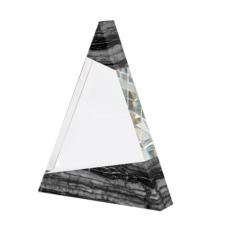 Crystal Award Triangle with Black Marble Trim - 8 in - product view 2