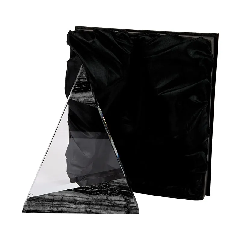 Crystal Award Triangle with Black Marble Trim - 8 in - product view 3