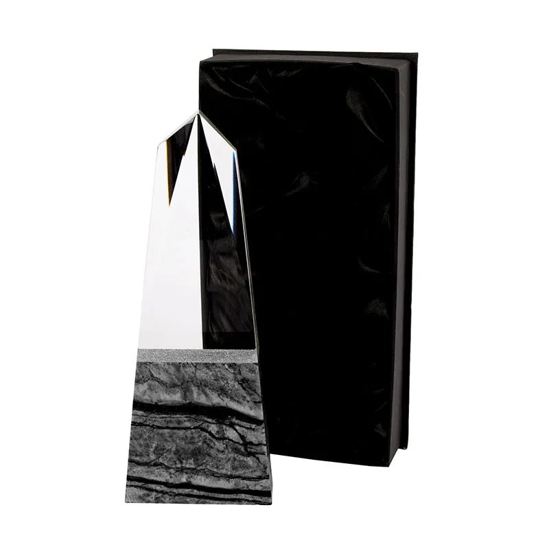 Crystal Obelisk Award with Black Marble Base - 10.44 in - product view 3
