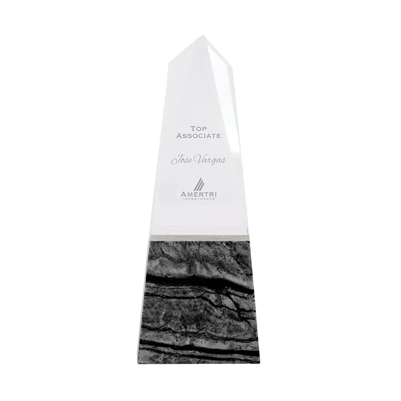 Crystal Obelisk Award with Black Marble Base - 10.44 in - product view 5