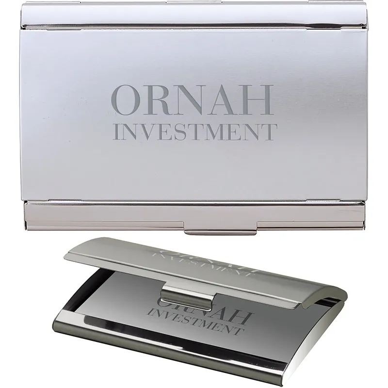 Business Card Case Two-Tone Silver Arched Lid