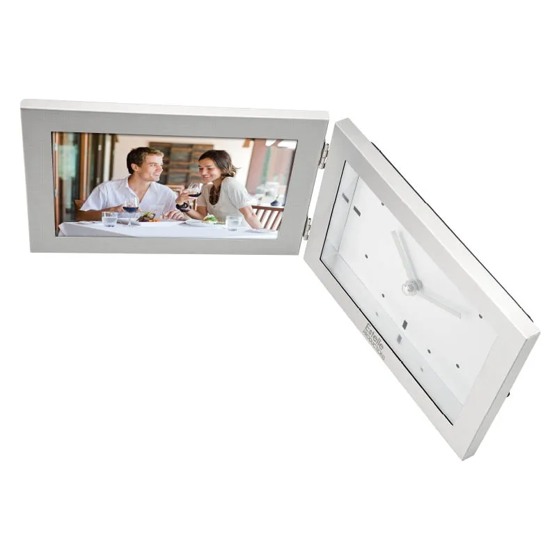 Clock Photo Frame Brushed Aluminum Desktop - 6 x 4 in - product view 3