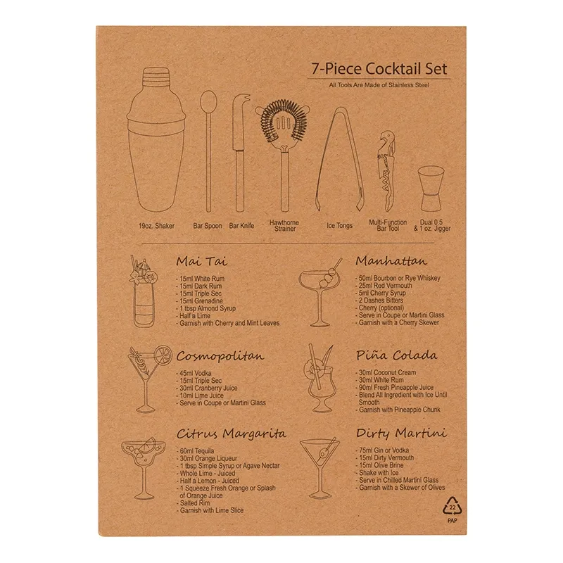 Cocktail Set 7-Piece Bamboo Holder Steel Tools - 19 oz - product view 7